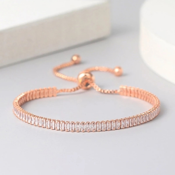 Rose Gold CZ bolo tennis bracelet with baguettes. 💎 - Picture 3 of 11